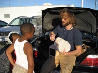 Handing out kits